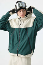 Men's Color-Block Off White & Green Structured Insulated Snow Jacket