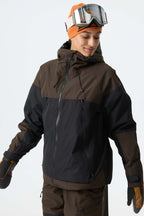 Women's Color-Block Dark Brown & Black Structured Insulated Snow Jacket