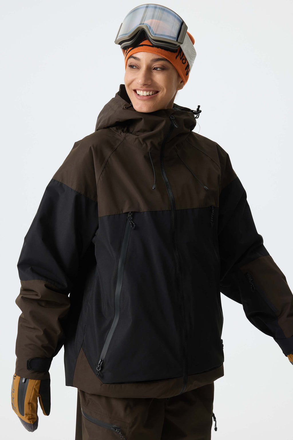 Women's Color-Block Dark Brown & Black Structured Insulated Snow Jacket
