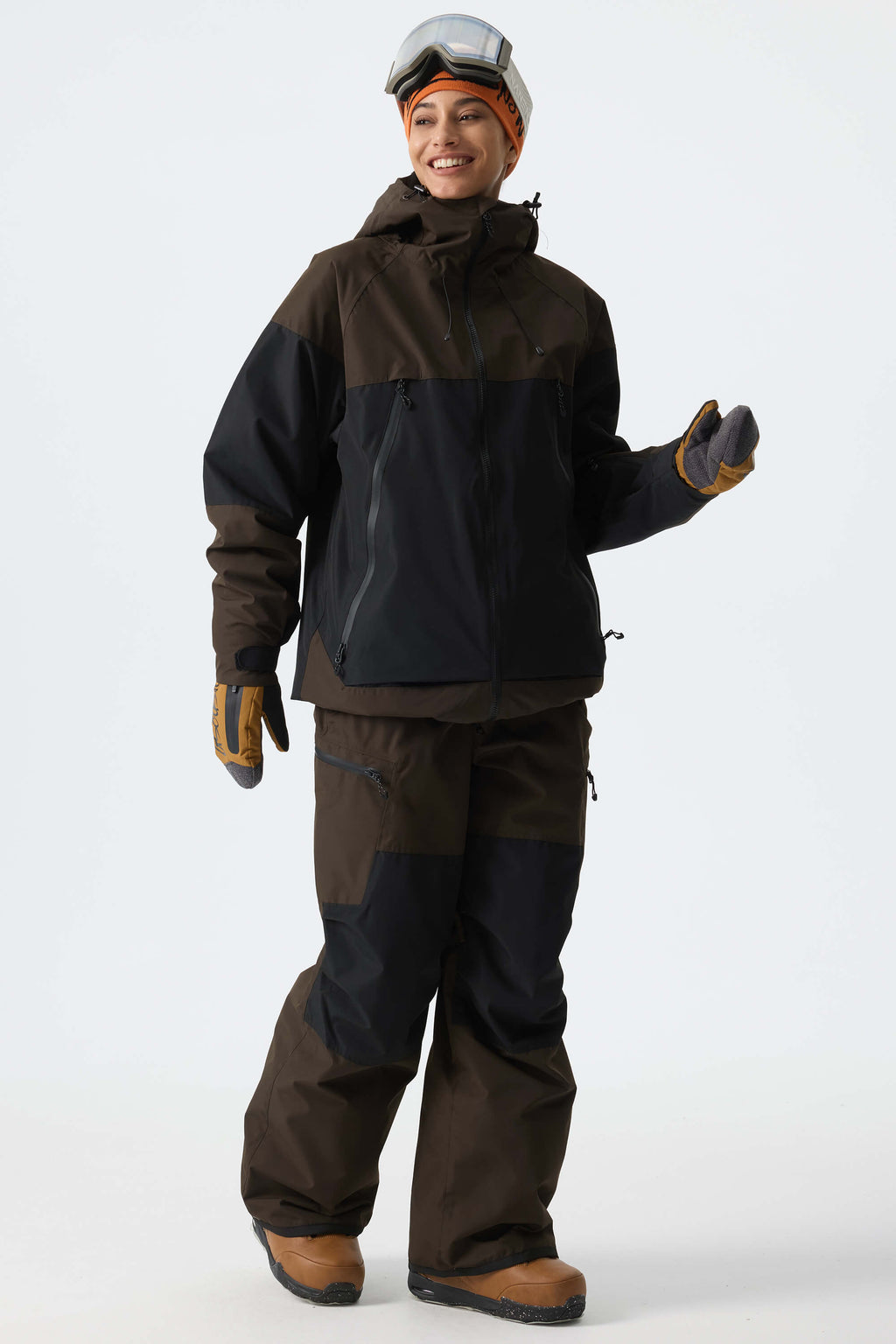 Women's Color-Block Dark Brown & Black Structured Insulated Snow Jacket