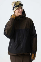 Men's Color-Block Dark Brown & Black Structured Insulated Snow Jacket