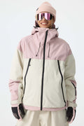 Women's Color-Block Pink & Off White Structured Insulated Snow Jacket