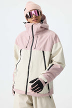 Women's Color-Block Pink & Off White Structured Insulated Snow Jacket
