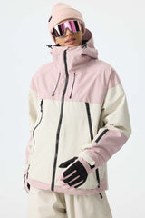 Women's Color-Block Pink & Off White Structured Insulated Snow Jacket