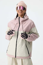 Women's Color-Block Pink & Off White Structured Insulated Snow Jacket