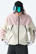 Men's Color-Block Pink & Off White Structured Insulated Snow Jacket