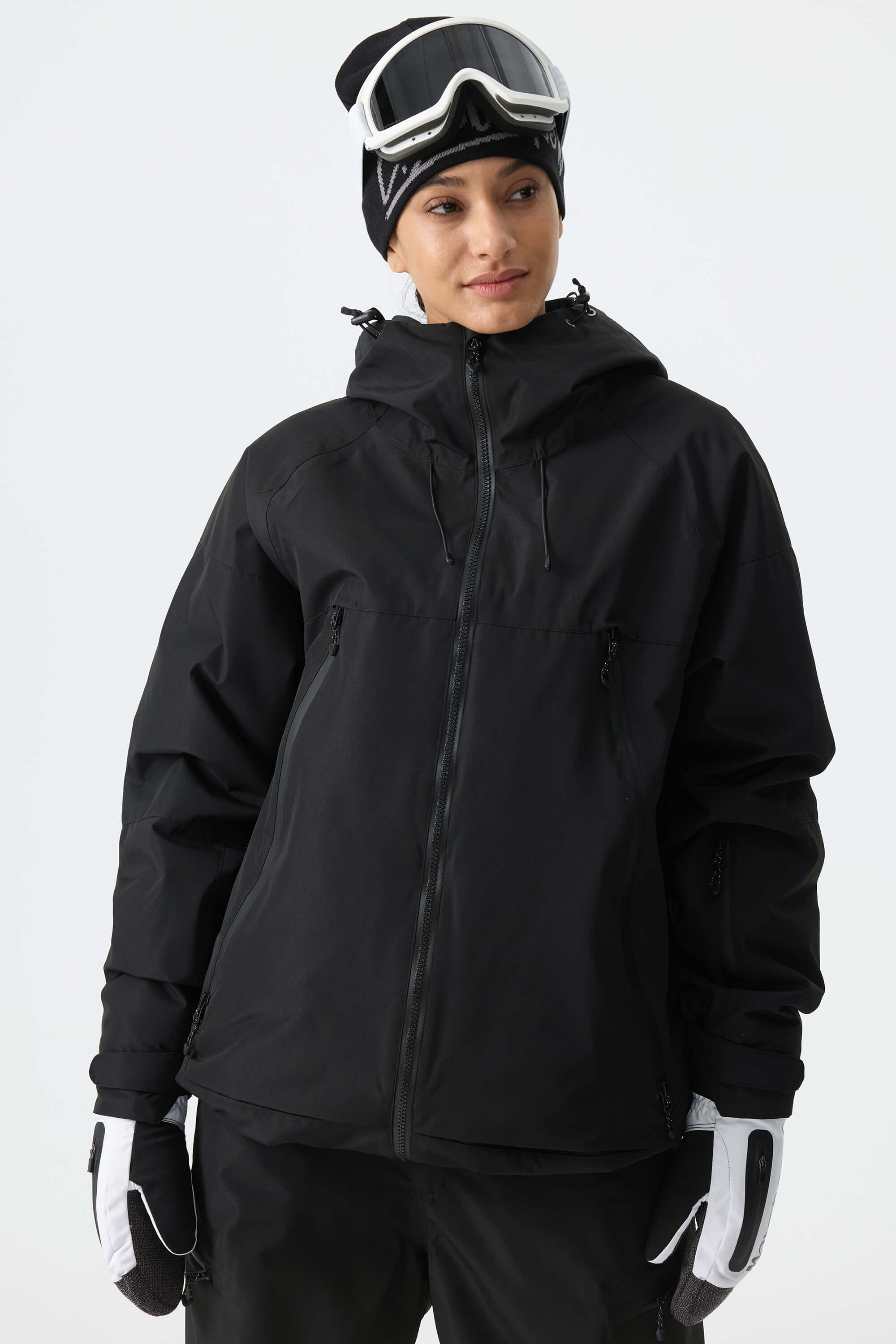 Women's Color-Block Dark Brown & Black Structured Insulated Snow Jacket