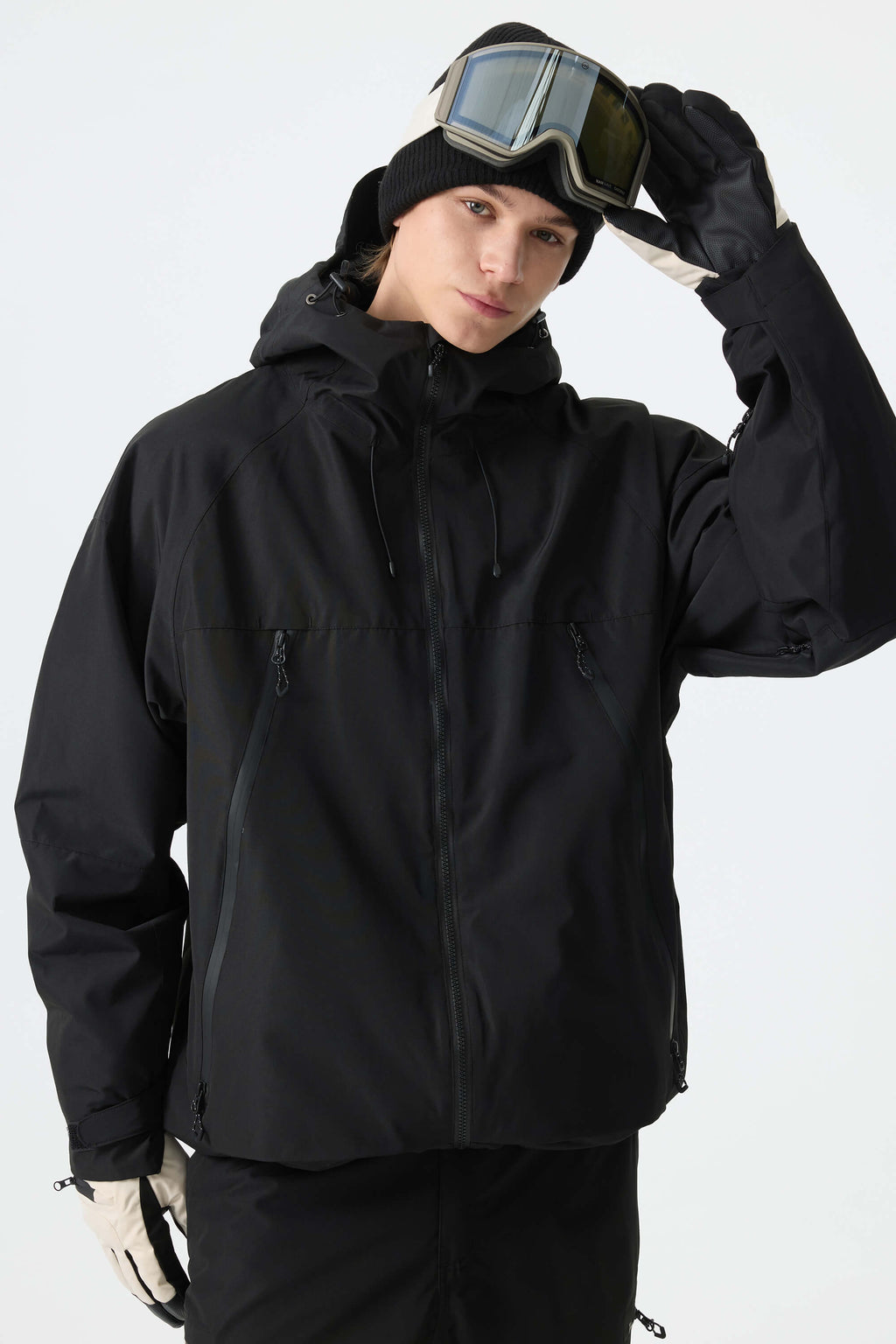 Men's Color-Block Off White & Green Structured Insulated Snow Jacket