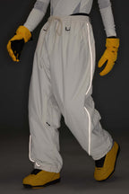 Women's Khaki Baggy Reflective Piping Drawstring Snow Pants