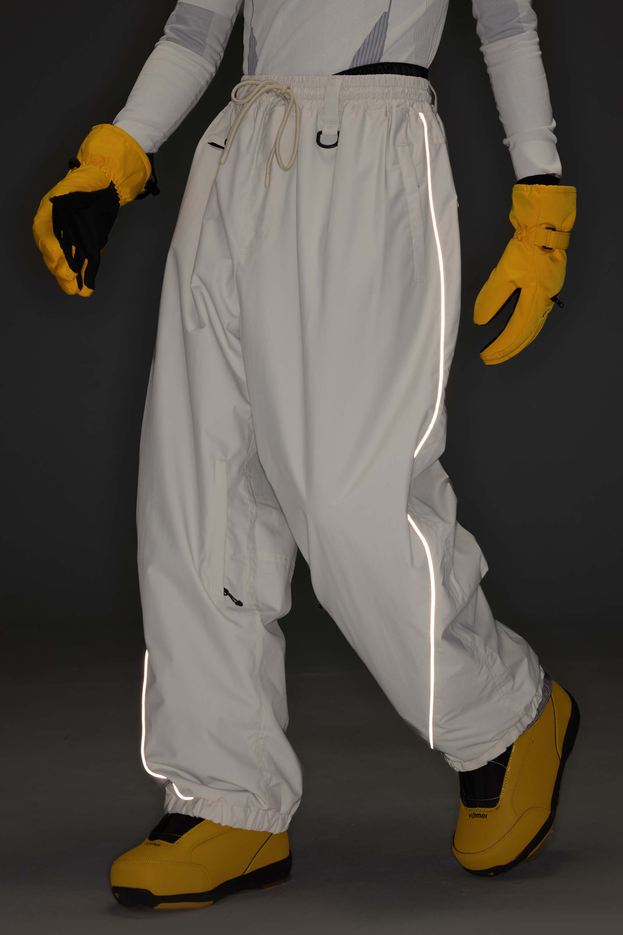 Women's Off White Baggy Reflective Piping Drawstring Snow Pants