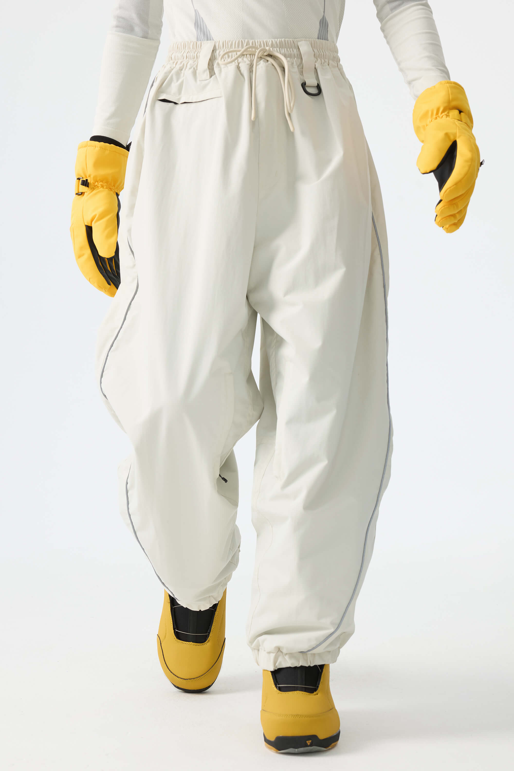 Men's Khaki Baggy Reflective Piping Drawstring Snow Pants