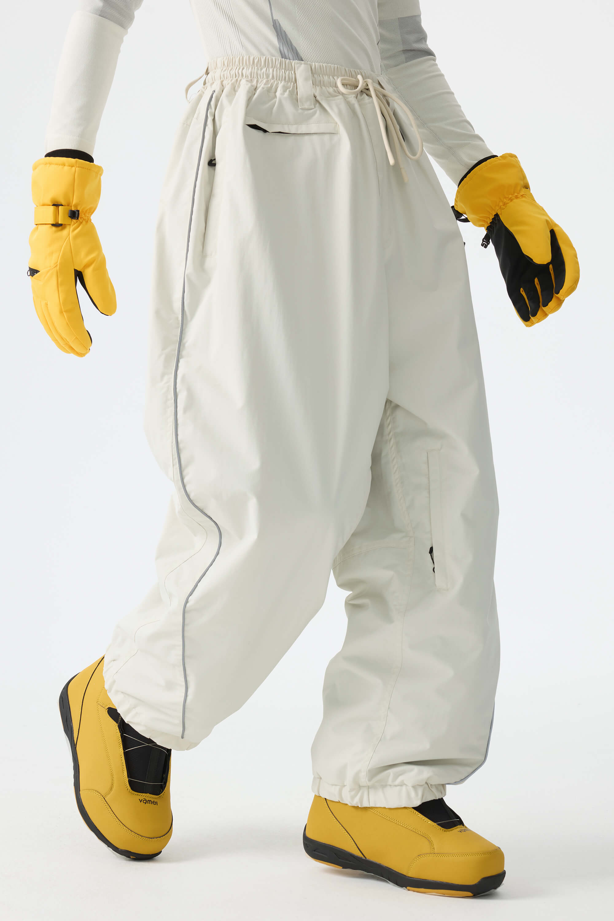 Men's Off White Baggy Reflective Piping Drawstring Snow Pants
