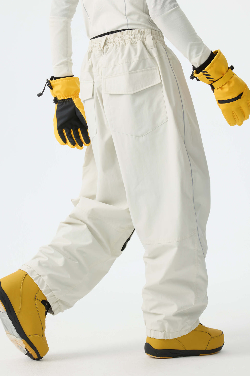 Men's Off White Baggy Reflective Piping Drawstring Snow Pants