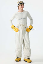 Men's Off White Baggy Reflective Piping Drawstring Snow Pants