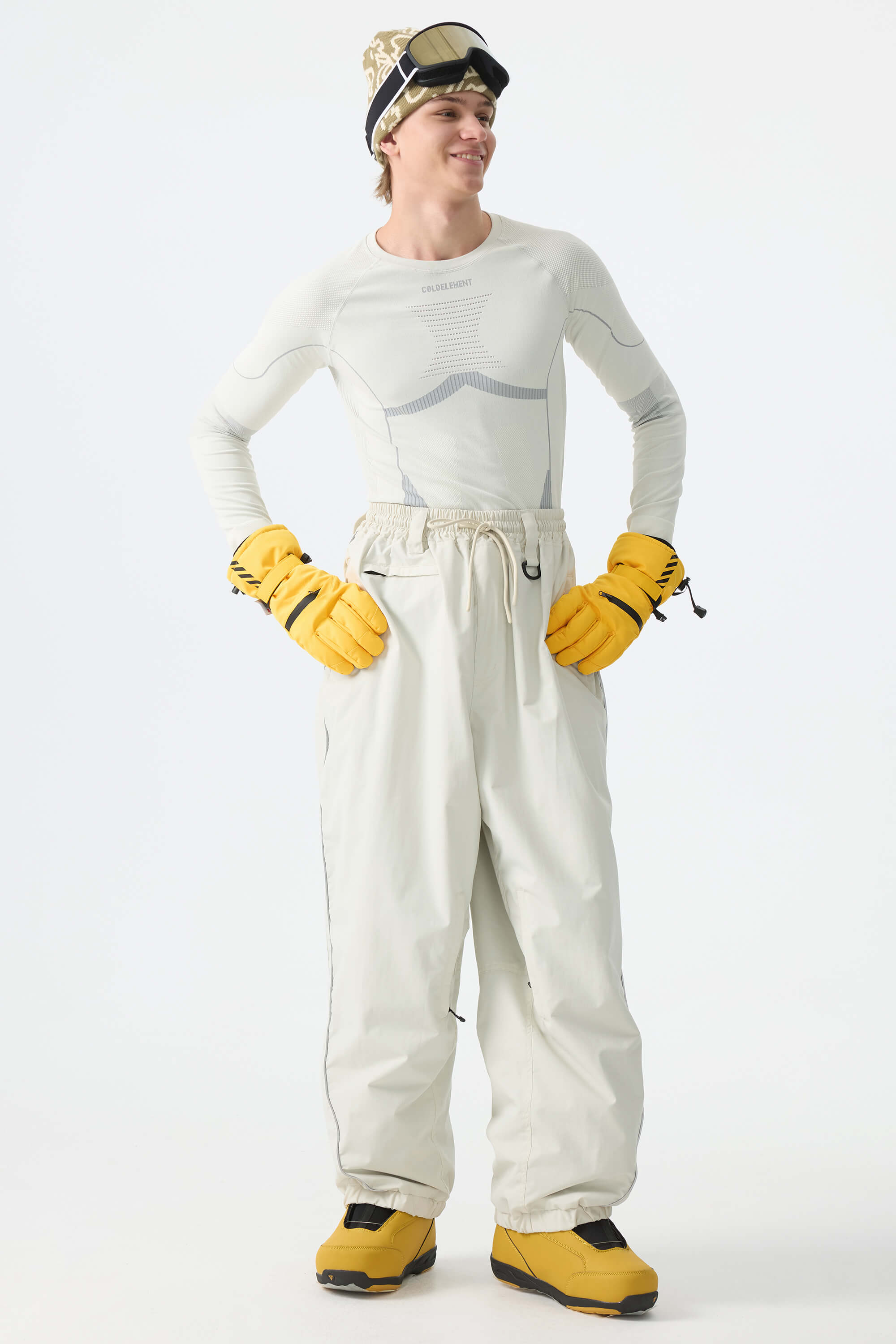 Men's Off White Baggy Reflective Piping Drawstring Snow Pants