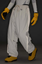 Men's Khaki Baggy Reflective Piping Drawstring Snow Pants