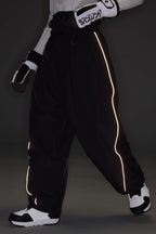 Women's Khaki Baggy Reflective Piping Drawstring Snow Pants