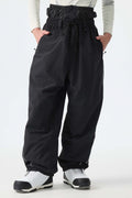 Men's Black Baggy Reflective Piping Drawstring Snow Pants