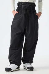 Men's Black Baggy Reflective Piping Drawstring Snow Pants