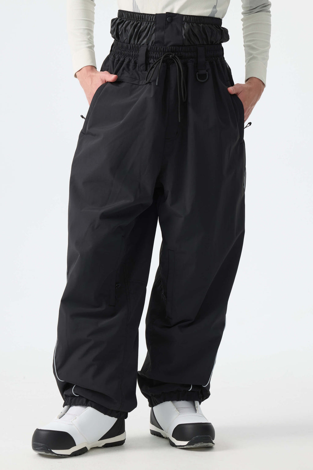 Men's Off White Baggy Reflective Piping Drawstring Snow Pants
