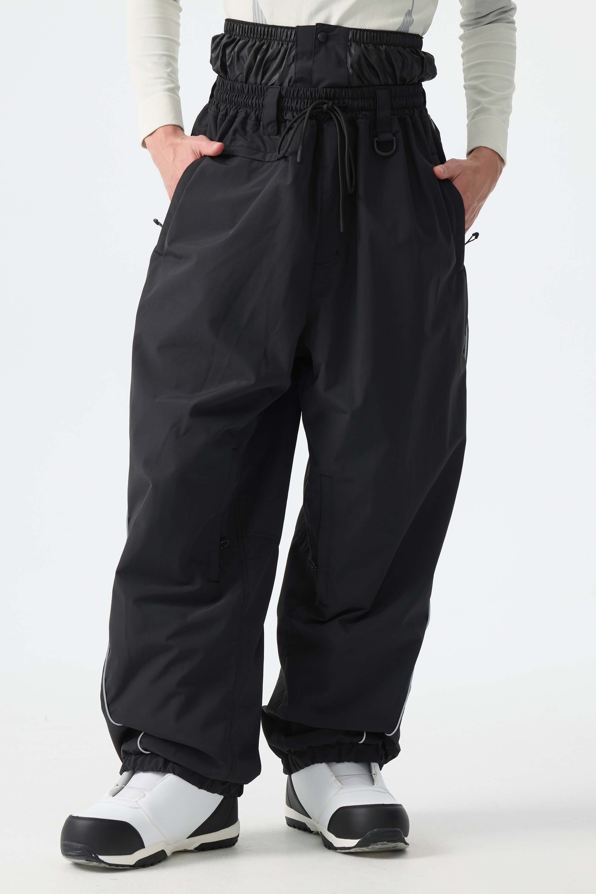 Men's Off White Baggy Reflective Piping Drawstring Snow Pants