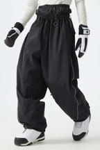 Men's Khaki Baggy Reflective Piping Drawstring Snow Pants