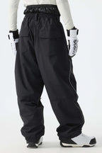 Men's Black Baggy Reflective Piping Drawstring Snow Pants