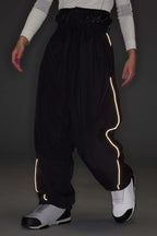 Men's Brown Baggy Reflective Piping Drawstring Snow Pants