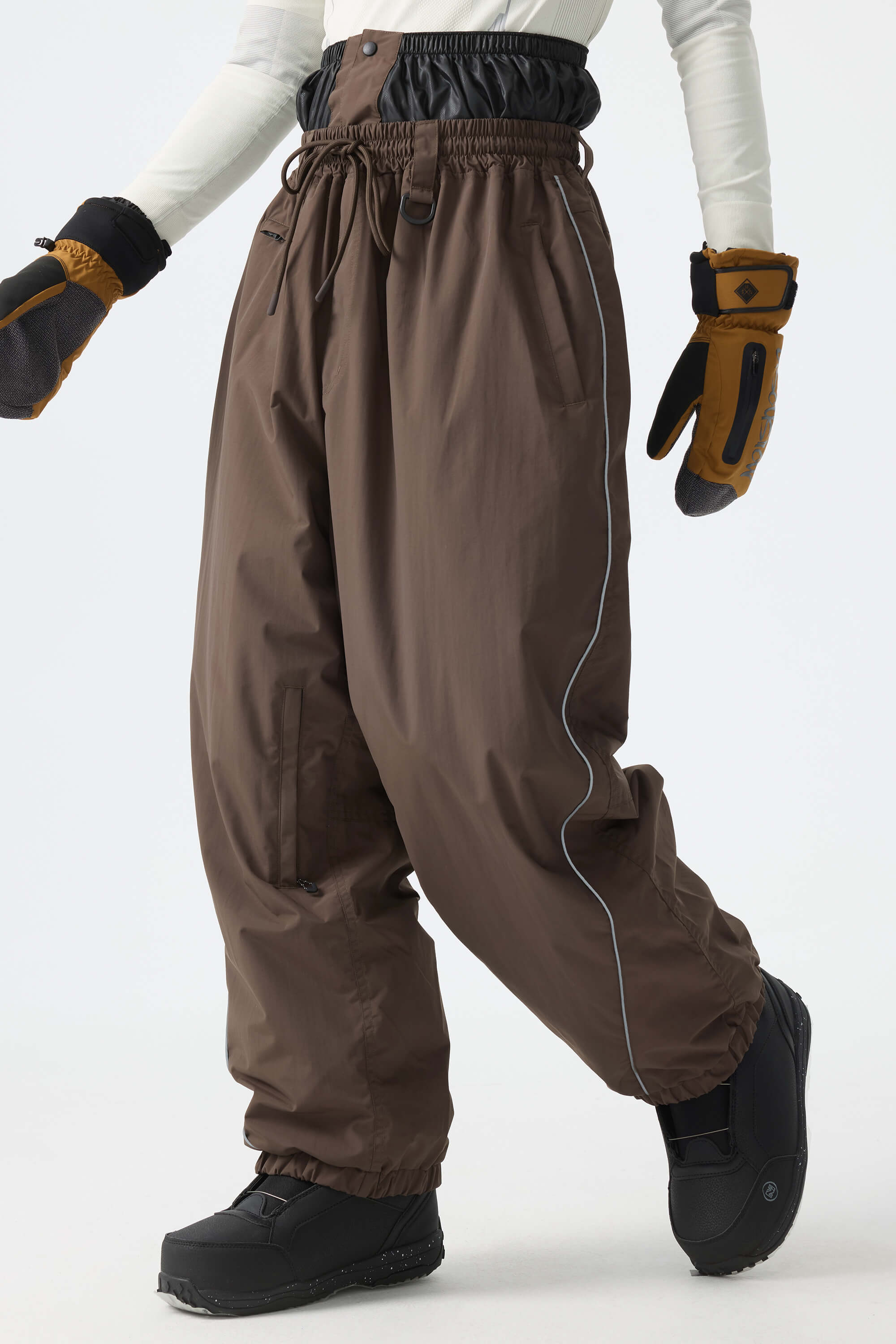 Men's Off White Baggy Reflective Piping Drawstring Snow Pants