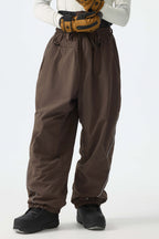 Men's Brown Baggy Reflective Piping Drawstring Snow Pants