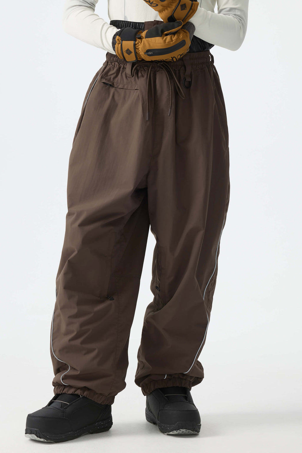 Men's Off White Baggy Reflective Piping Drawstring Snow Pants