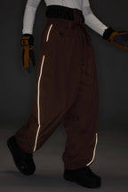 Men's Khaki Baggy Reflective Piping Drawstring Snow Pants