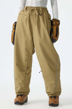 Women's Black Baggy Reflective Piping Drawstring Snow Pants