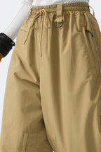 Women's Khaki Baggy Reflective Piping Drawstring Snow Pants