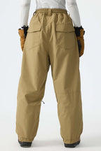 Women's Khaki Baggy Reflective Piping Drawstring Snow Pants