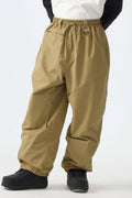 Men's Khaki Baggy Reflective Piping Drawstring Snow Pants