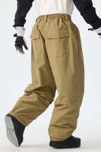 Men's Khaki Baggy Reflective Piping Drawstring Snow Pants