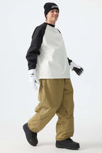 Men's Khaki Baggy Reflective Piping Drawstring Snow Pants