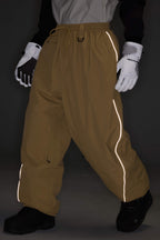 Men's Khaki Baggy Reflective Piping Drawstring Snow Pants