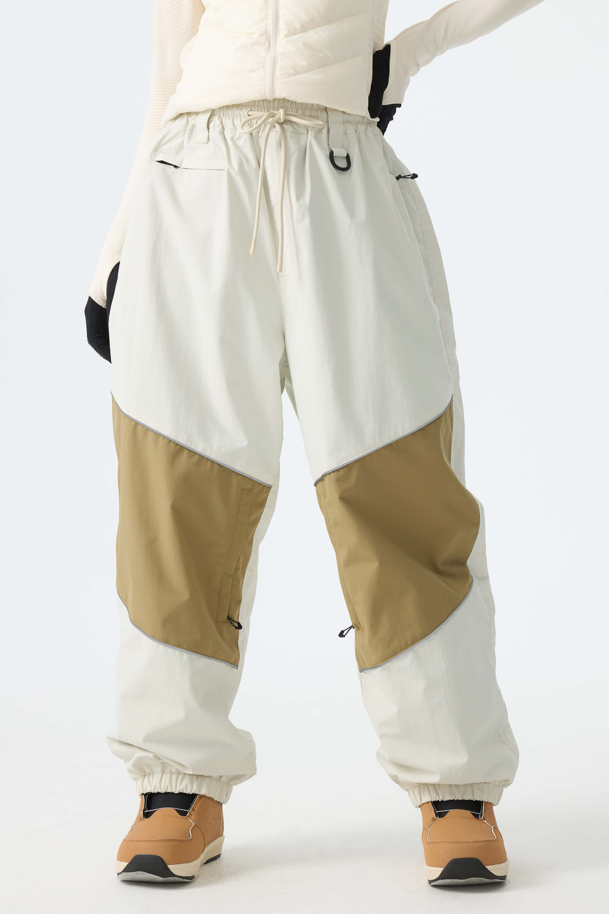 Women's Off White Color-Block Reflective Baggy Snow Pants