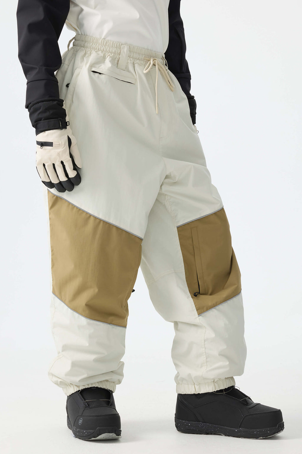Men's Off White Color-Block Reflective Baggy Snow Pants