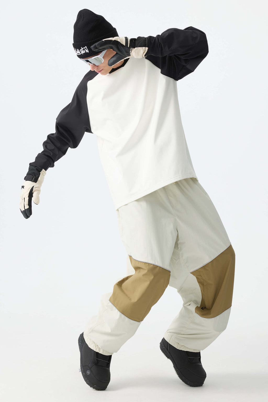 Men's Off White Color-Block Reflective Baggy Snow Pants