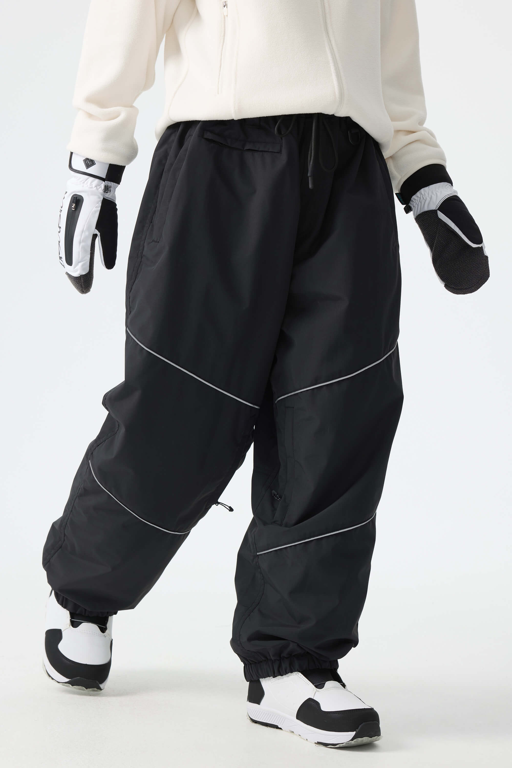Women's Off White Color-Block Reflective Baggy Snow Pants