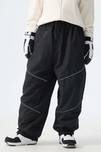 Women's Khaki Color-Block Reflective Baggy Snow Pants