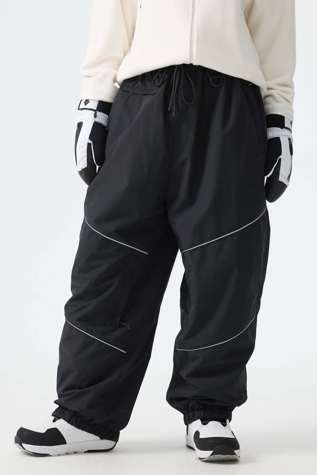 Women's Black Reflective Baggy Snow Pants