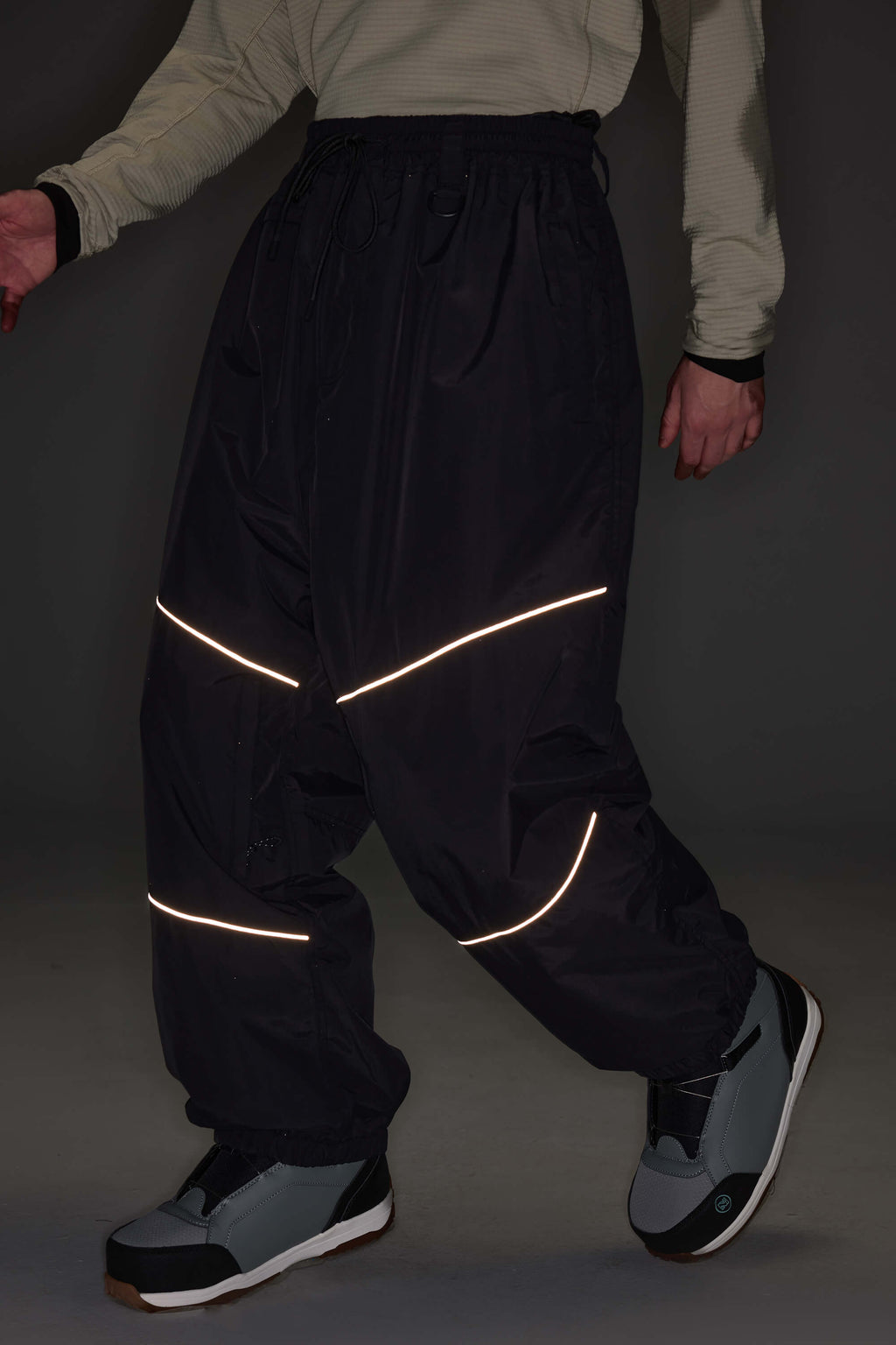 Women's Brown Color-Block Reflective Baggy Snow Pants