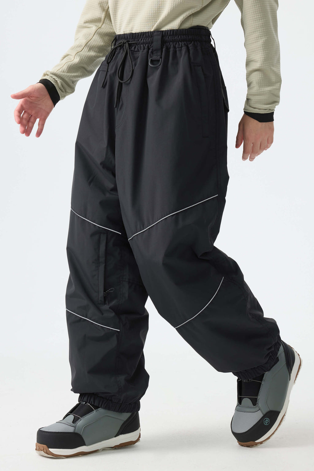 Men's Army Green Color-Block Reflective Baggy Snow Pants
