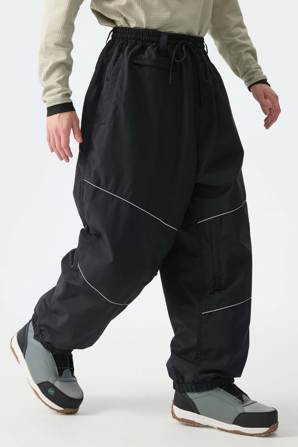 Men's Black Reflective Baggy Snow Pants