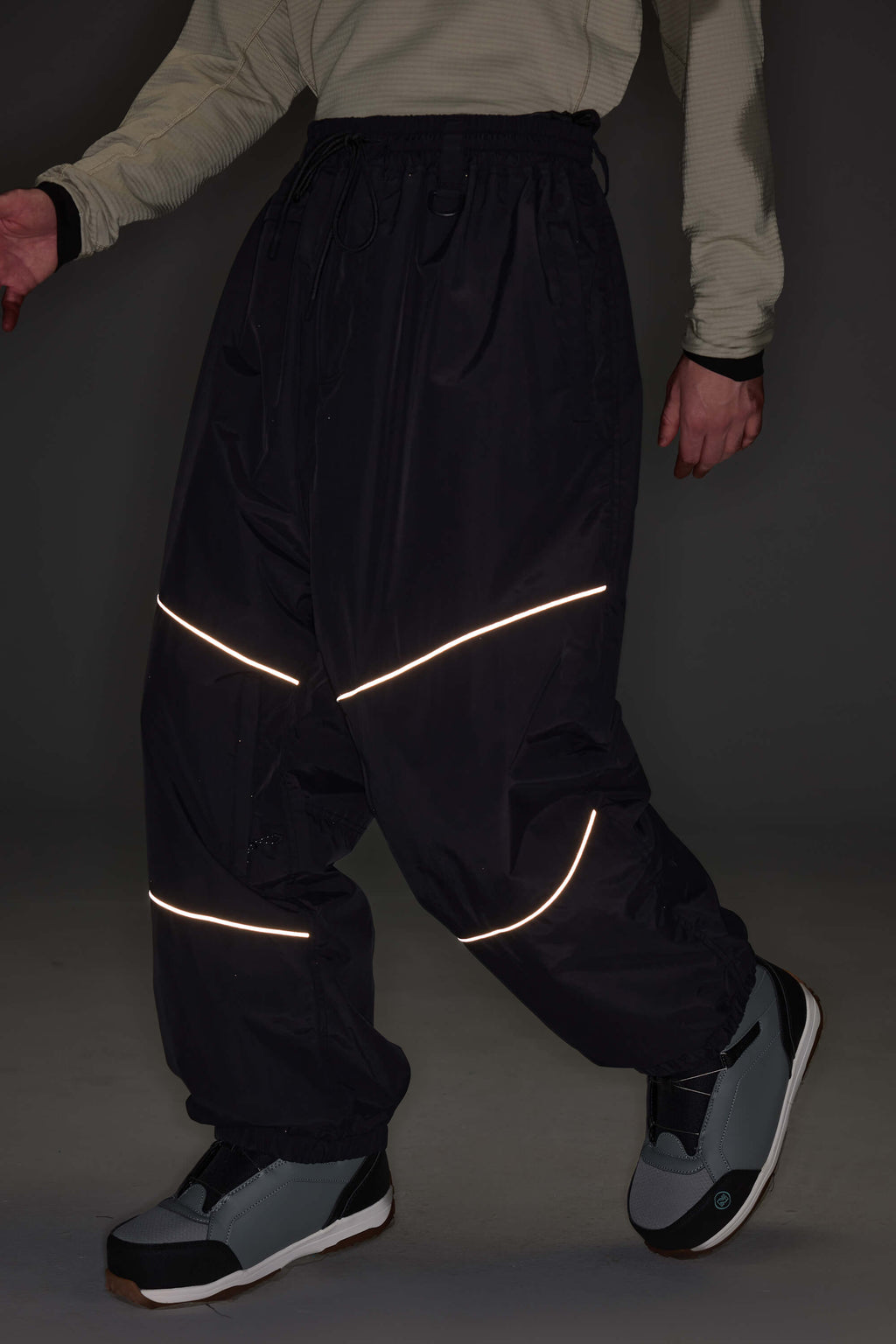 Men's Army Green Color-Block Reflective Baggy Snow Pants
