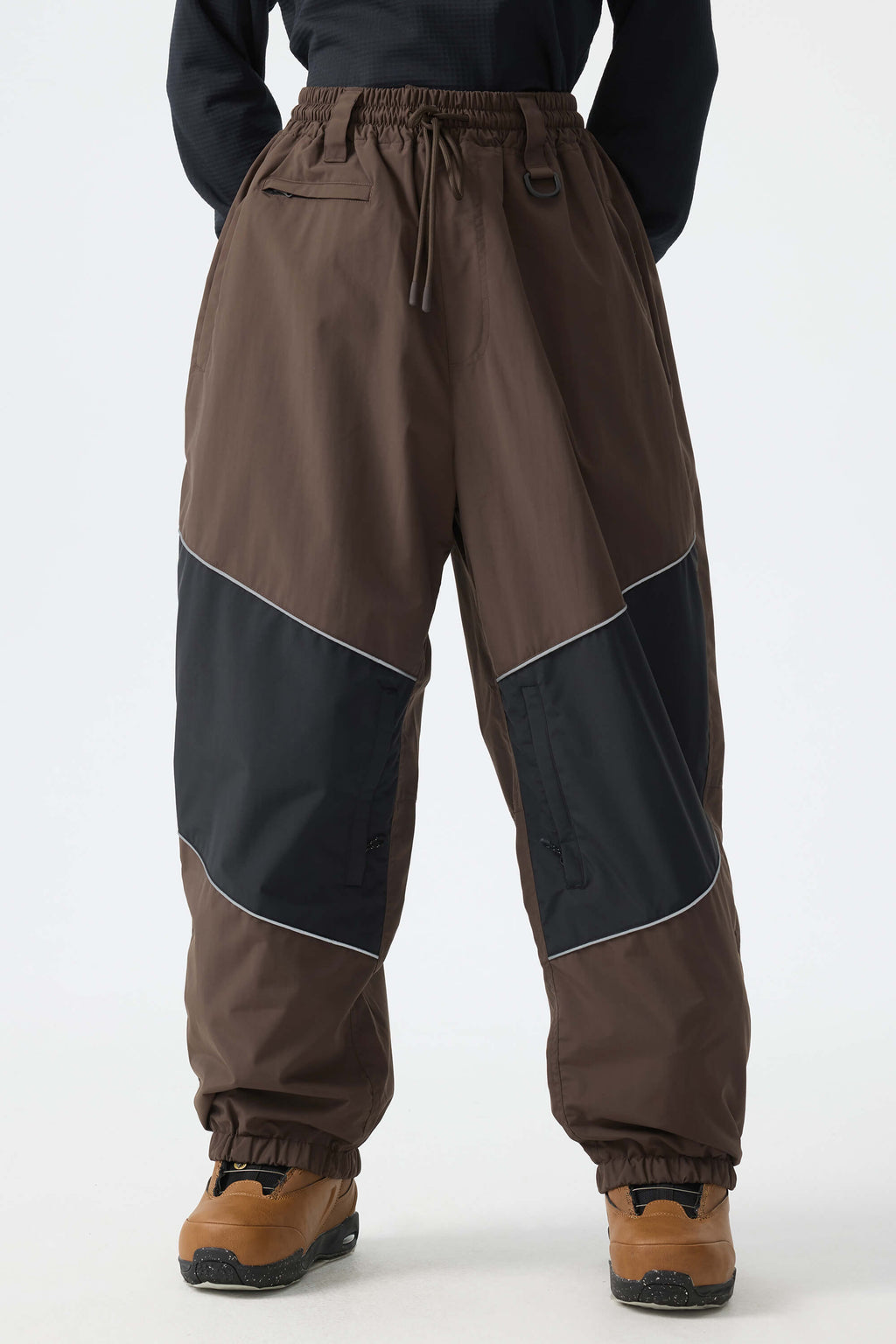 Women's Khaki Color-Block Reflective Baggy Snow Pants
